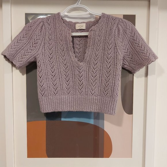 Aritzia Crochet V-Neck Sweater in XS Lilac - Picture 2 of 3